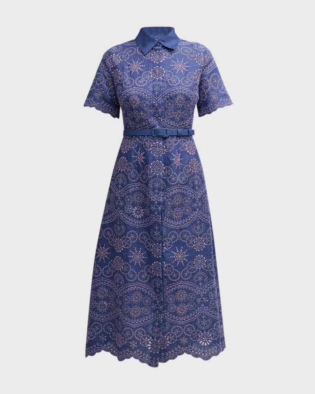 Neda Eyelet Embroidered Linen Midi Shirtdress